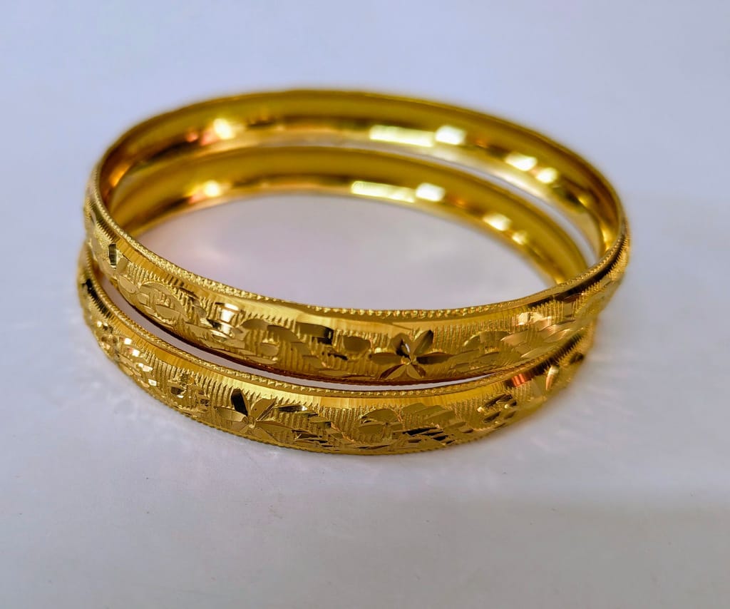 Gold plated Bangles with Intricate Floral Design, 2.8 Inches in Diameter