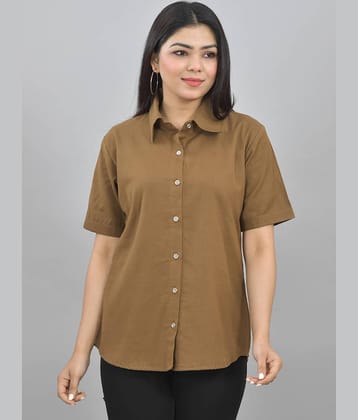 QuaClo Women Solid Cotton Shirt ( Brown )