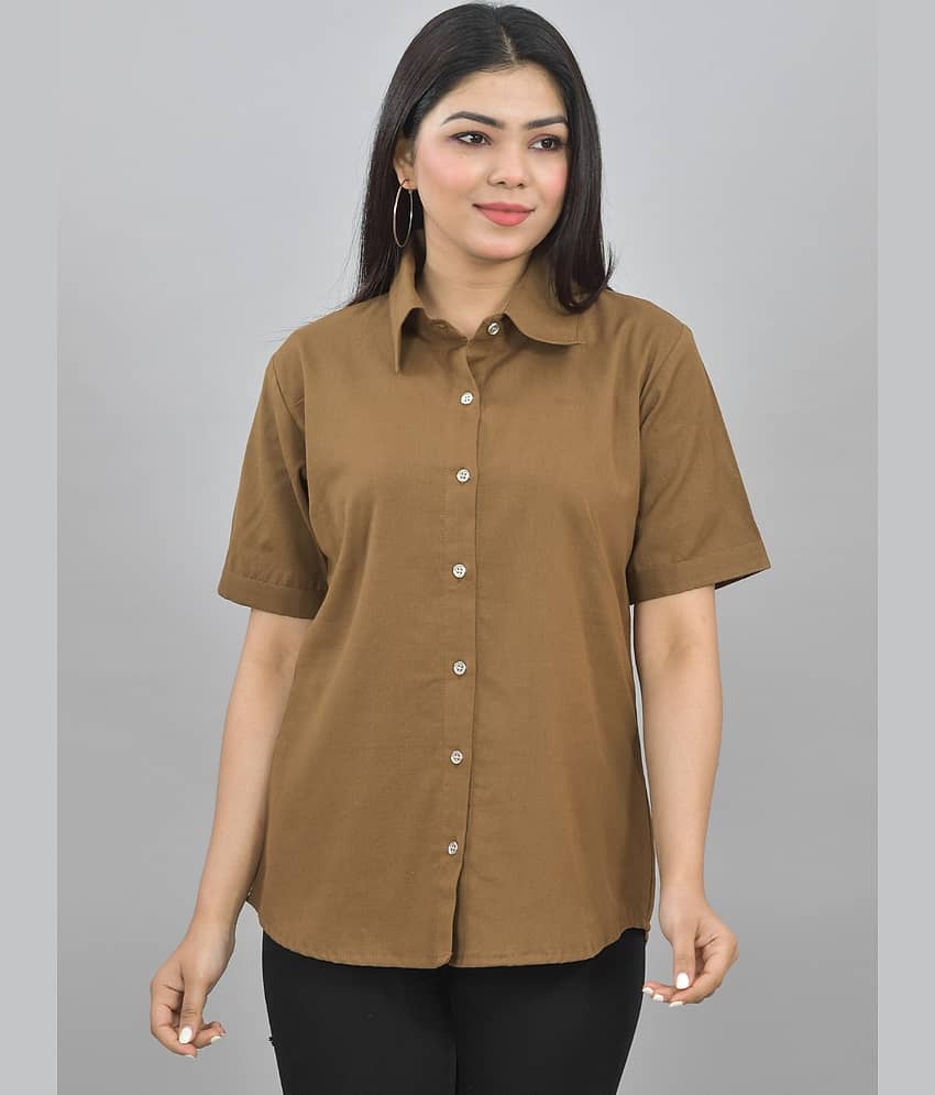 QuaClo Women Solid Cotton Shirt ( Brown )