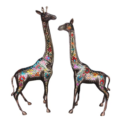Brass Giraffe Statue Set of 2 | Luxury Wildlife Decor, Height : 34.2 Inch (ANMAS230 D)