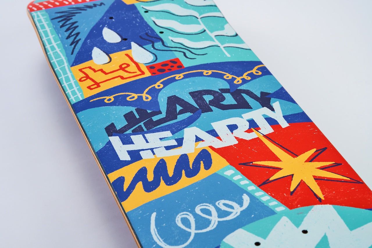 Hearty Skateboard Deck -Tetran Twist-8.0” x 31.66” / Random Dyed veneers