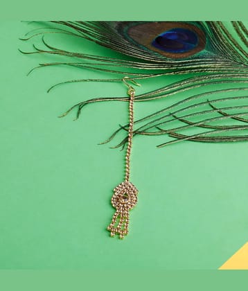 Silver Shine Traditional Gold Plated Unique Golden Diamond Studded Designer Bridal Wedding Maang Tikka For Girls And Women Jewellery