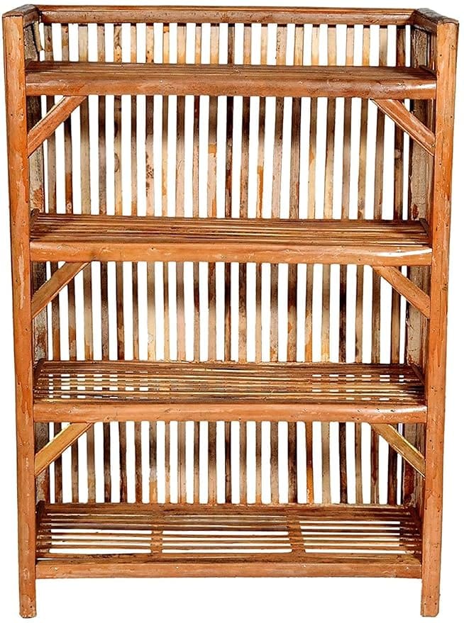 Sri Laxmi Bamboo Crafts Wooden Shelf (4-Tier) | Freestanding Bamboo Kitchen Organizer Rack | Multipurpose Storage for Home, Office, Bathroom