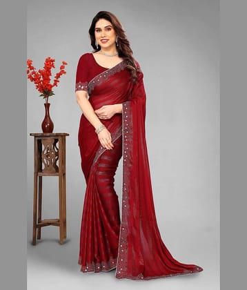 VEERAIVA Georgette Embroidered Bhagalpuri Saree With Unstitched Blouse Piece ( Maroon )