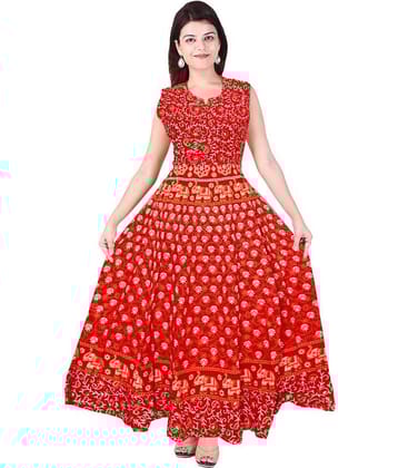 Rangun Women Cotton A-line Dress ( Red )