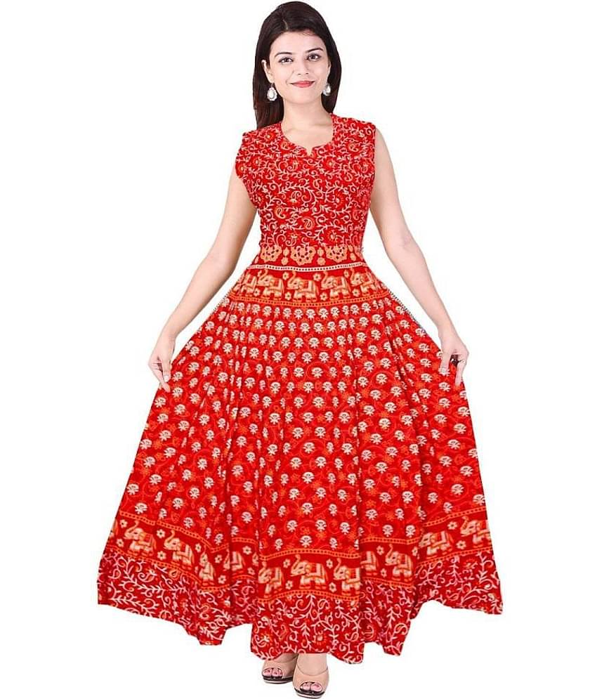 Rangun Women Cotton A-line Dress ( Red )