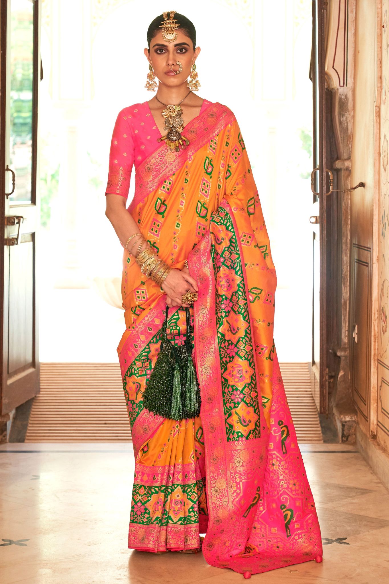 Orange Banarasi Silk Saree