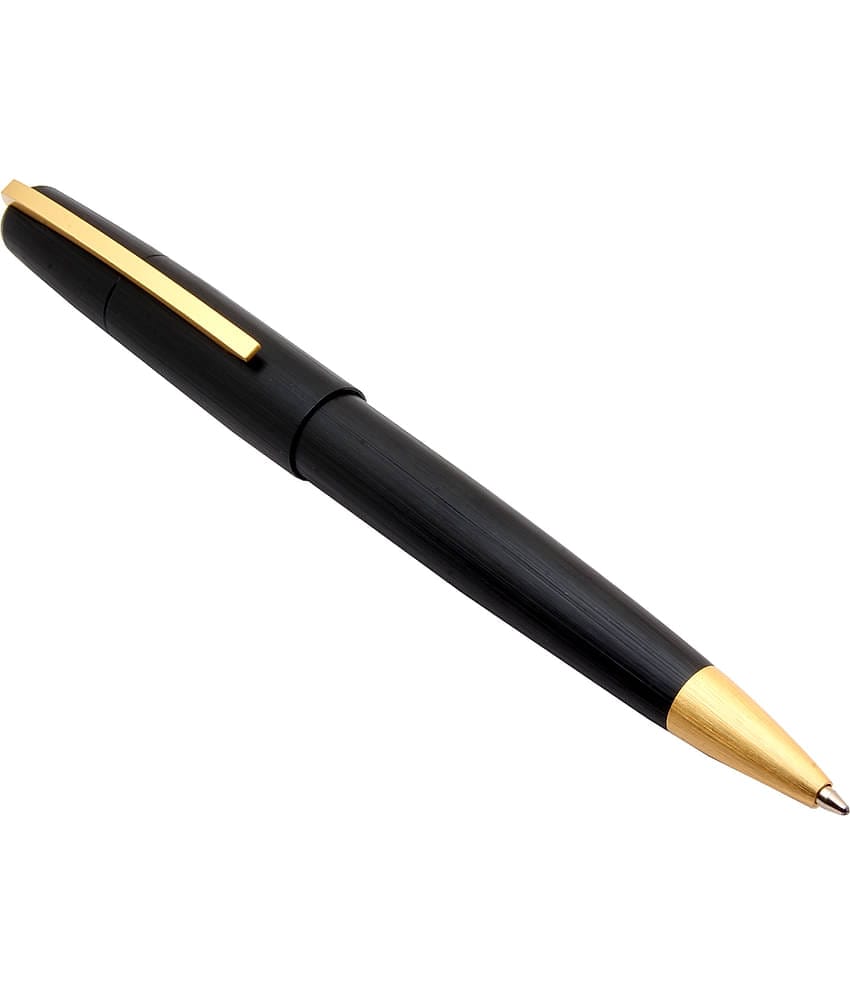 Srpc Epic Charcoal Matte Black Metal Body Retractable Ballpoint Pen With Golden Trims Blue Refill
