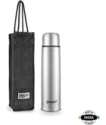 Pexpo 1000ml 24 Hrs Hot and Cold Flask with Jute-bag, Flamingo Vacuum insulated Bottle (Pack of 1, Silver)