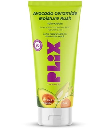 Plix Avocado Ceramide Moisture Rush Fatty Cream with SPF 20 for Deep Moisturization(50 g)