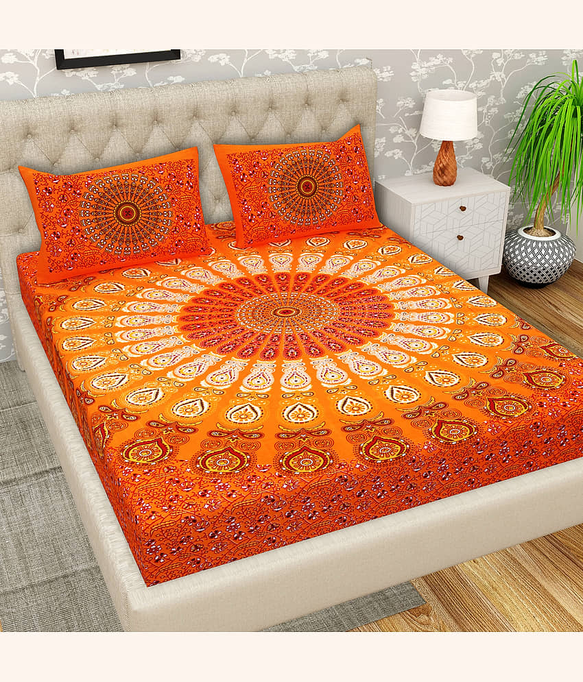 Cosito Cotton 1 Double Bedsheet with 2 Pillow Covers ( Orange )