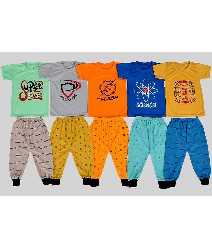 DIAMOND EXPORTER Pack of 5 Boys Cotton Blend T-Shirt & Trackpants Set ( Multicolor )