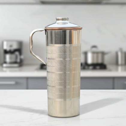 Copper & Steel Water Jug – 900 ml | Compact Dining Table Pitcher, Height : 9.5 Inch (BCMAS102 D)
