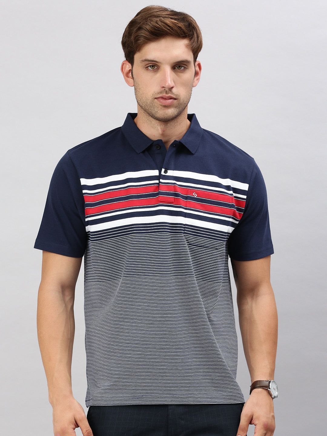 Classic Polo Men's Half Sleeve Navy/White Polo Neck Cotton Authentic Fit T Shirt | AVON - 578 B AF P