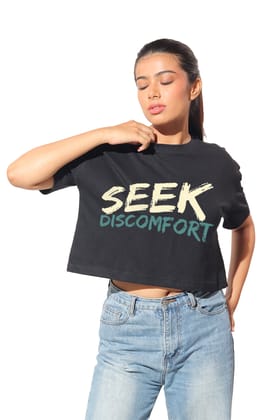 Kinnko Premium Cotton Womens Printed Crop T-Shirt Black Kinnko Premium Cotton Womens Printed Crop T-Shirt Black