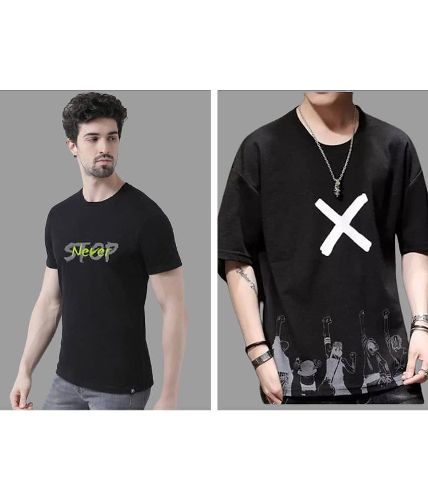 attitude start of fashion Pack of 2 Polyester Regular Fit Men's T-Shirt ( Black )