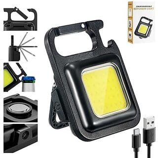 USB Rechargeable Keychain Torch LightCOBTorch Light with 2-Hrs Battery Life LED Torch (Black)
