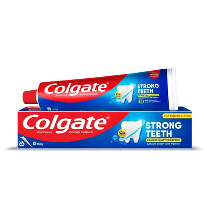 Colgate Strong Teeth, 100g, Indias No: 1 Toothpaste Brand, Calcium-boost for 2X Stronger Teeth, Prevents cavities, Whitens Teeth, Freshens Breath