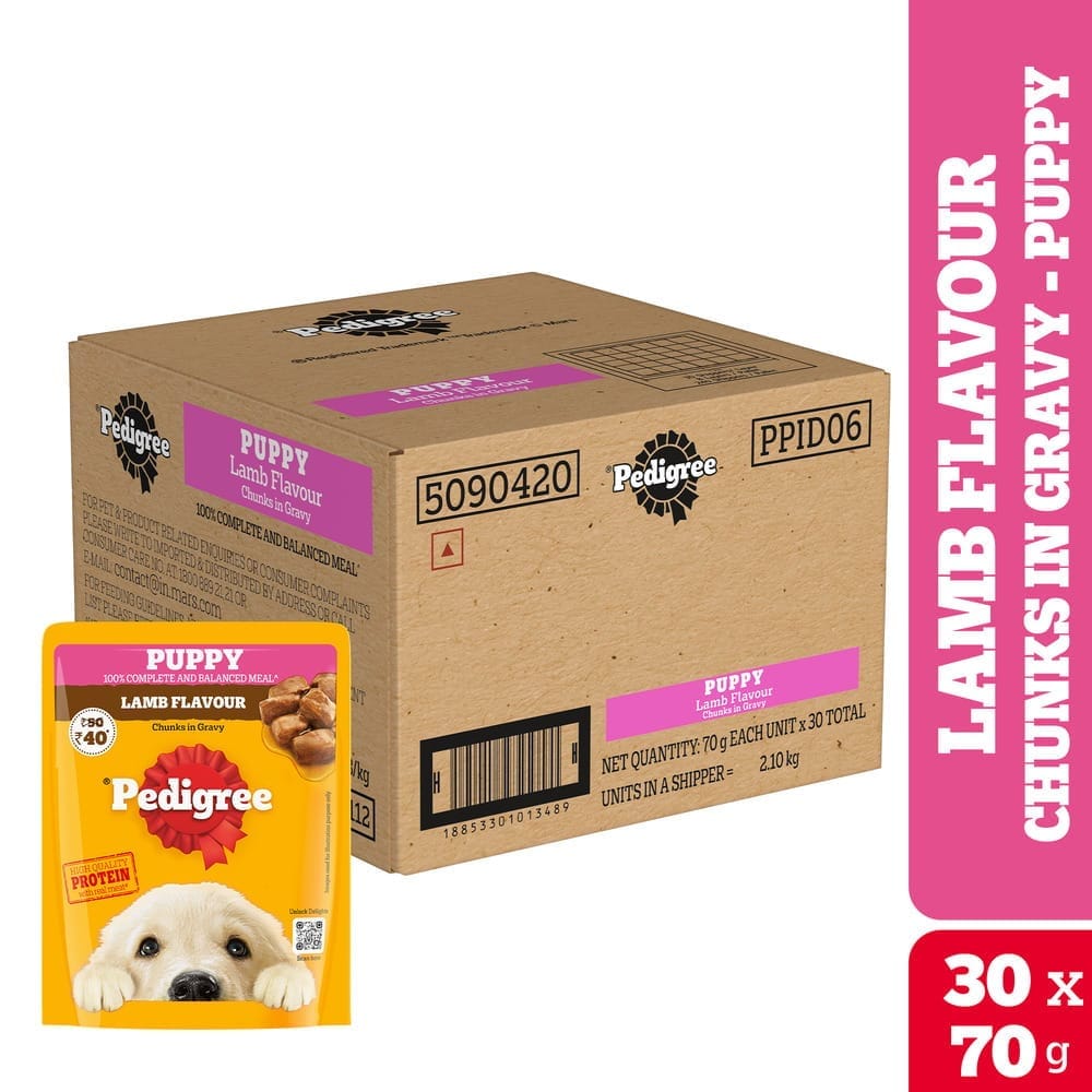 Pedigree Lamb Flavour Chunks in Gravy Puppy Wet Dog Food (70gx30)