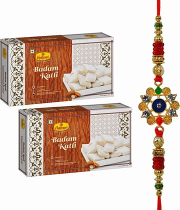 Haldiram's Nagpur Badam Katli 250g Pack of 2 (250 x 2) With Rakhi Assorted Gift Box (Multicolor)