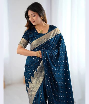 Samah Silk Woven Design Banarasi saree With Unstitched Blouse Piece ( Multicolor 6 )