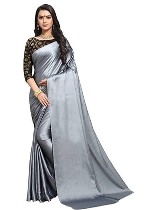 Generic Women's Satin Saree with Blouse (Grey, 5 - 6 Mtrs)