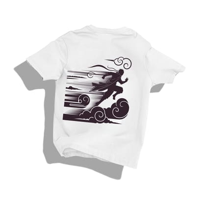 naruto uzumaki- Round Neck Drop Shoulder Graphic Printed Oversized Cotton T-shirt-S / White