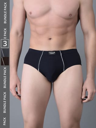 Men's Assorted Pack of 3 Combed Cotton Solid Brief With Anti-Microbial Odour Control