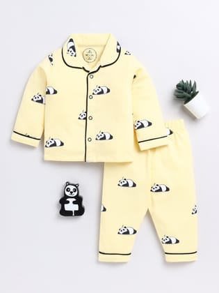 Yellow Sleeping Panda Full Sleeve Night Suit-2-3 y