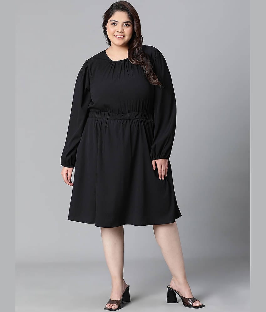 Oxolloxo Women Polyester Solid A-line Dress ( Black )