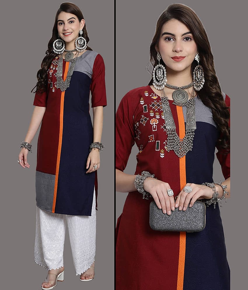 Ethnic Basket Pack of 1 Crepe Printed Nayra Women's Kurti - ( Maroon )