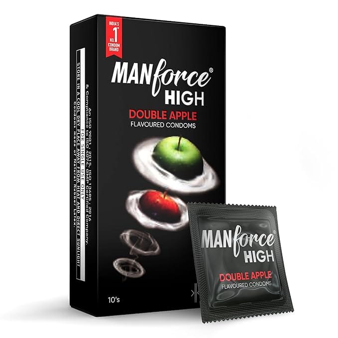 Manforce High Double Apple Flavoured Condoms for Men | 10 pcs | Ultra Thin Condom | Lubricated Latex Condoms | Indias No. 1* Condom Brand for Safe Sex