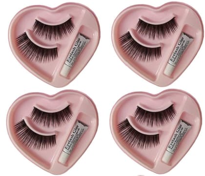 Elecsera Black Long False Eyelashes With Glue for Pretty Eye Makeup Combo Pack Of 4