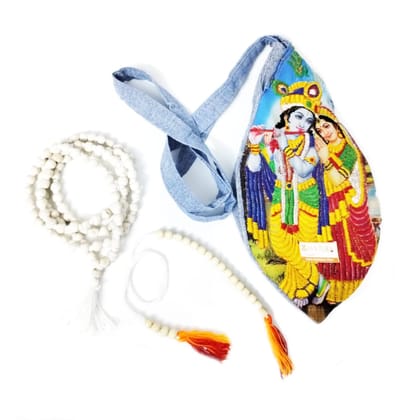 MAYAPURI Radha Krishna Embroidery Chanting Bag/Japa Bag with Sakshi Mala Counter