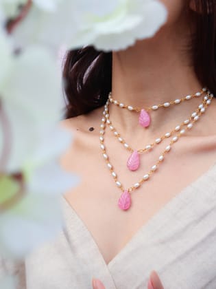Rose Pink Multilayered Necklace-Pink