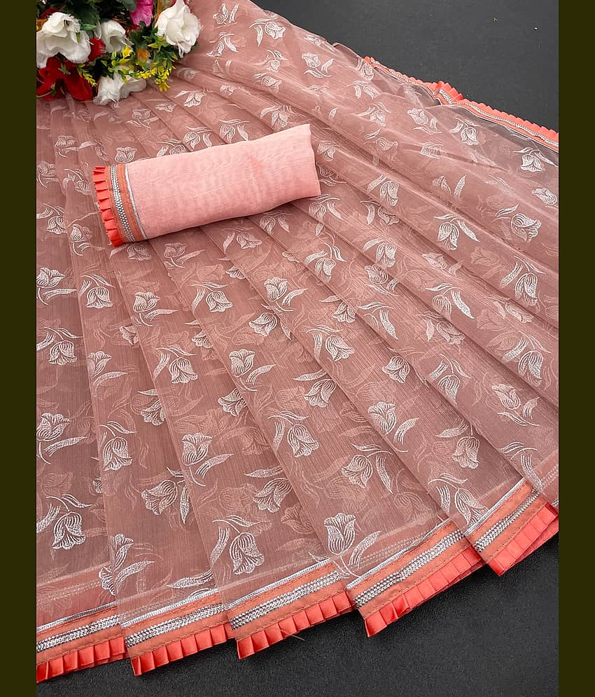 Shree Gullak Silk Lycra Printed Saree With Unstitched Blouse Piece ( Peach )