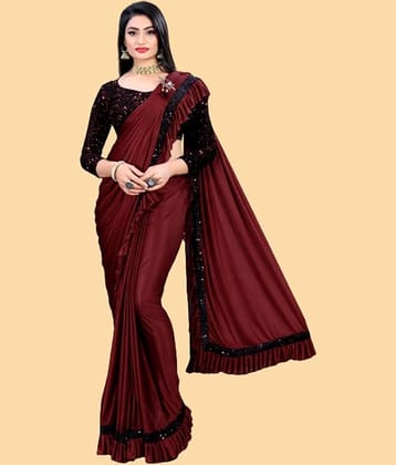A TO Z CART Lycra Embellished Saree With Unstitched Blouse Piece ( Maroon )