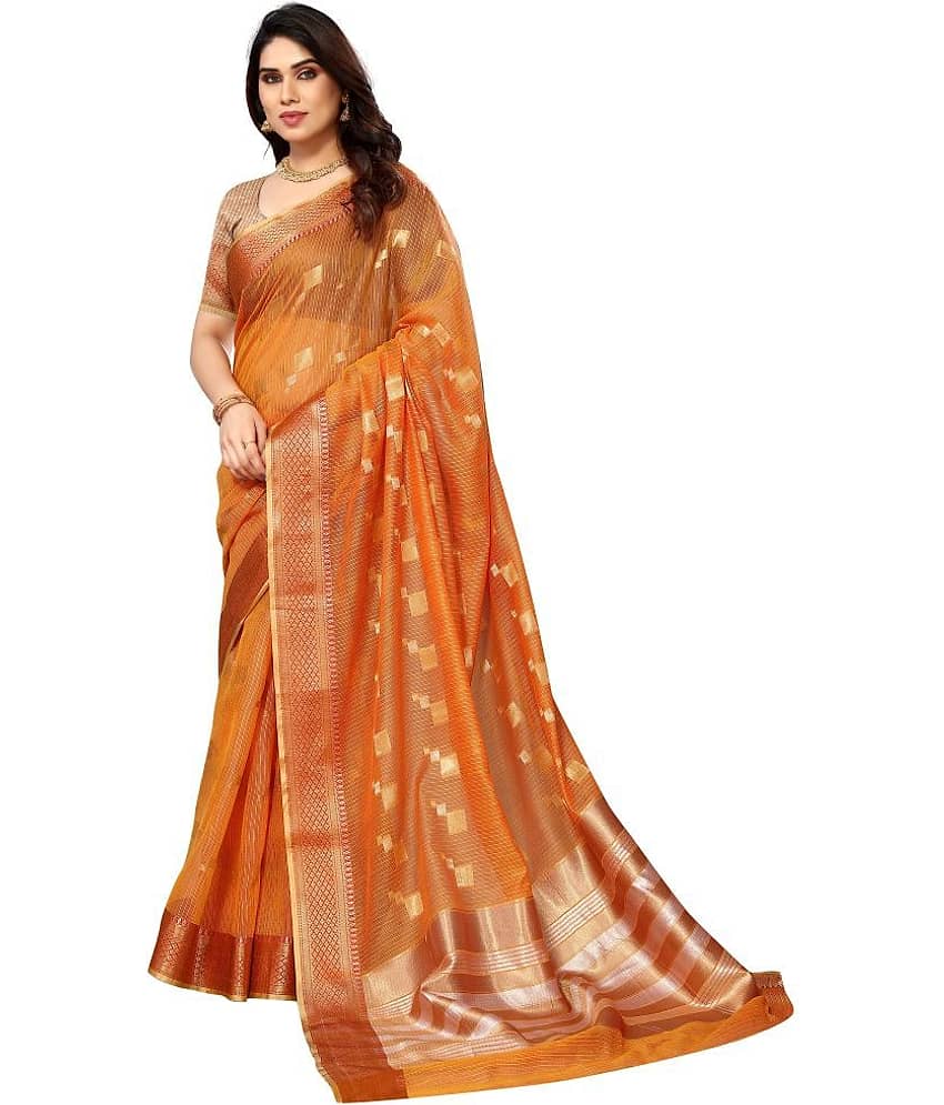 Sidhidata Cotton Woven Saree With Unstitched Blouse Piece ( Orange )