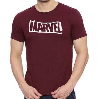 HIT SQUARE Maroon Pure Cotton Round Neck Printed For Men