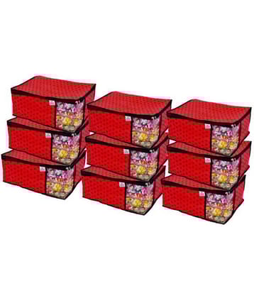 SH. NASIMA  Non Woven Printed Saree Cover Bag Wardrobe with Transparent Window(, Pack of 9, Red)