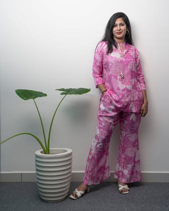 Pure Muslin Printed short Kurta with Pant-M