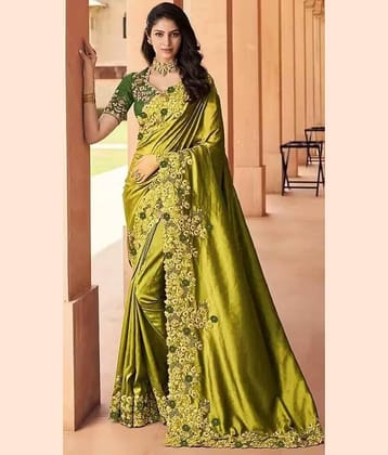 Malti Art Silk Embroidered Regular Saree With Unstitched Blouse Piece ( Olive )