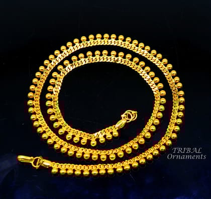 Amazing Vintage waved beaded style Handmade Genuine 22 karat yellow gold gorgeous chain stylish necklace gifting jewelry from India ch561-10