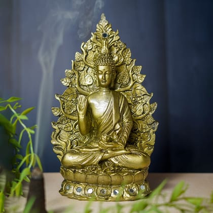 Craftlayout Resin Setting Under Tree Meditating Lord Buddha Statue - Gold, 23Cm