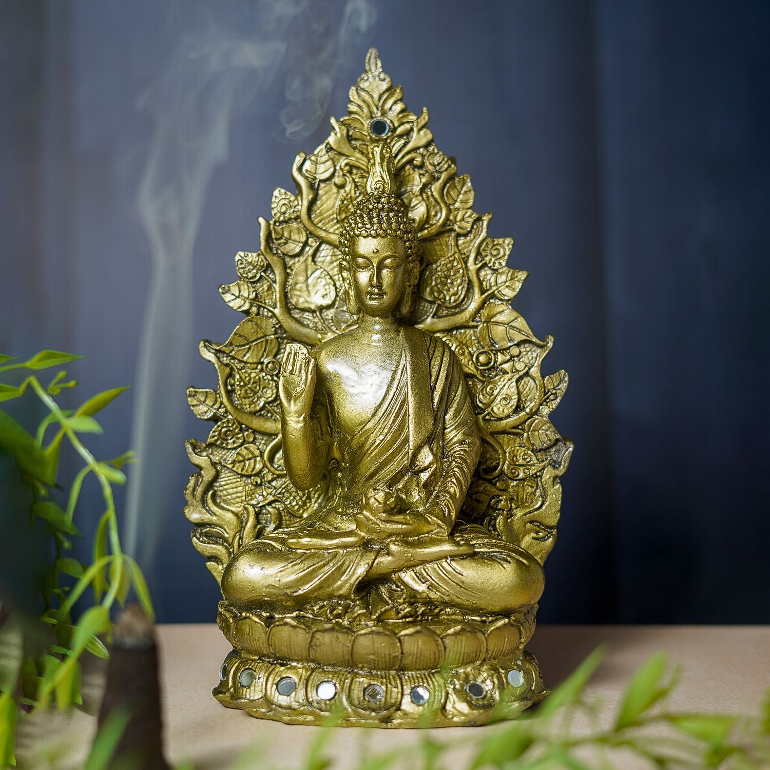 Craftlayout Resin Setting Under Tree Meditating Lord Buddha Statue - Gold, 23Cm