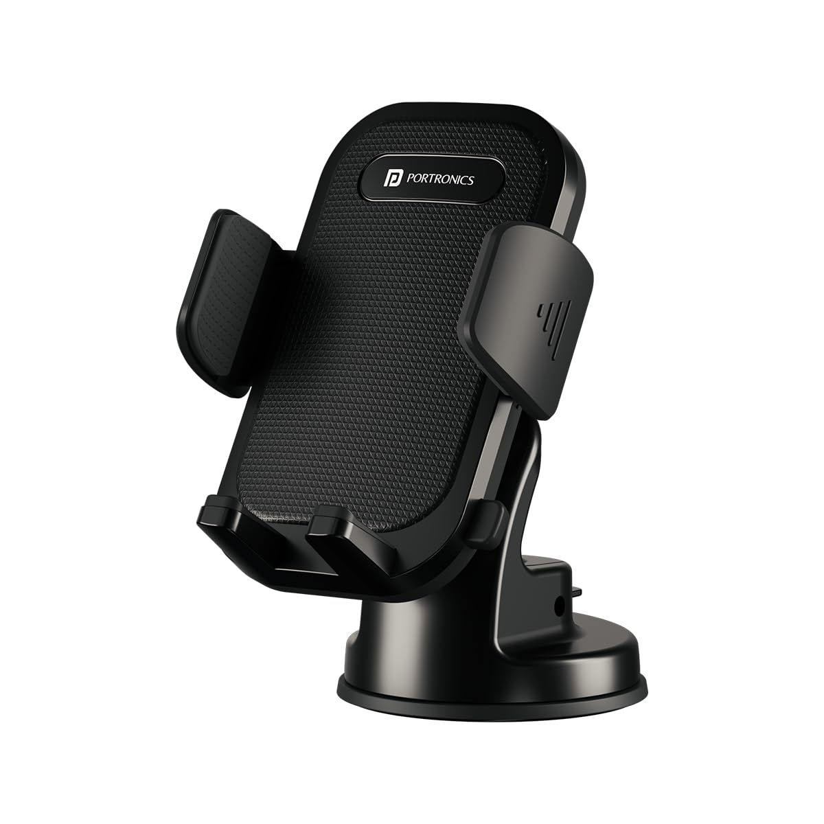 Portronics Clamp M4 Car Phone Holder Stand with 360 Degree Rotation, Strong Grip, Suction Cup Mount, Single Hand Use, Shockproof Build, Mobile Stand for Car (Black) Black / Standard