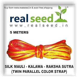 Real Seed Silk Mauli - Kalawa - Raksha Sutra | Twin Parallel Silk Strap Thread 5 Meters | Ideal for Jewellery Making