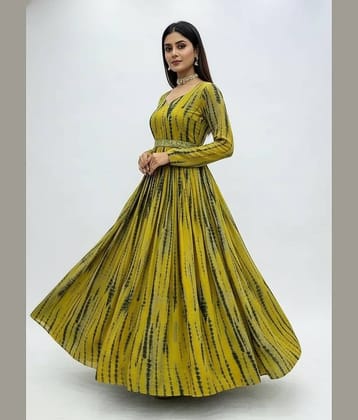 Femvy Women Crepe Printed Fit & Flare Dress ( Yellow )