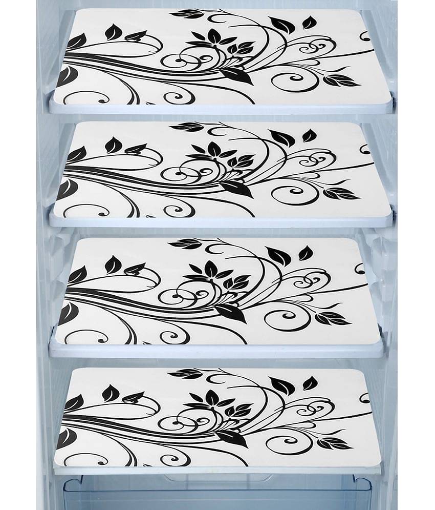 PVC Printed Rectangular Fridge Mats 29x44 cms ( Pack of 4 ) Multicolor