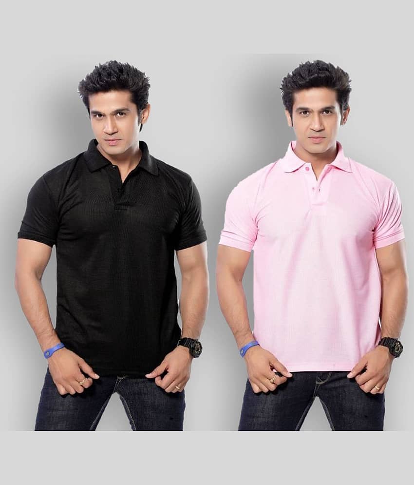 SKYRISE Pack of 2 Cotton Blend Slim Fit Solid Half Sleeves Men's Polo T Shirt ( Multicolor )